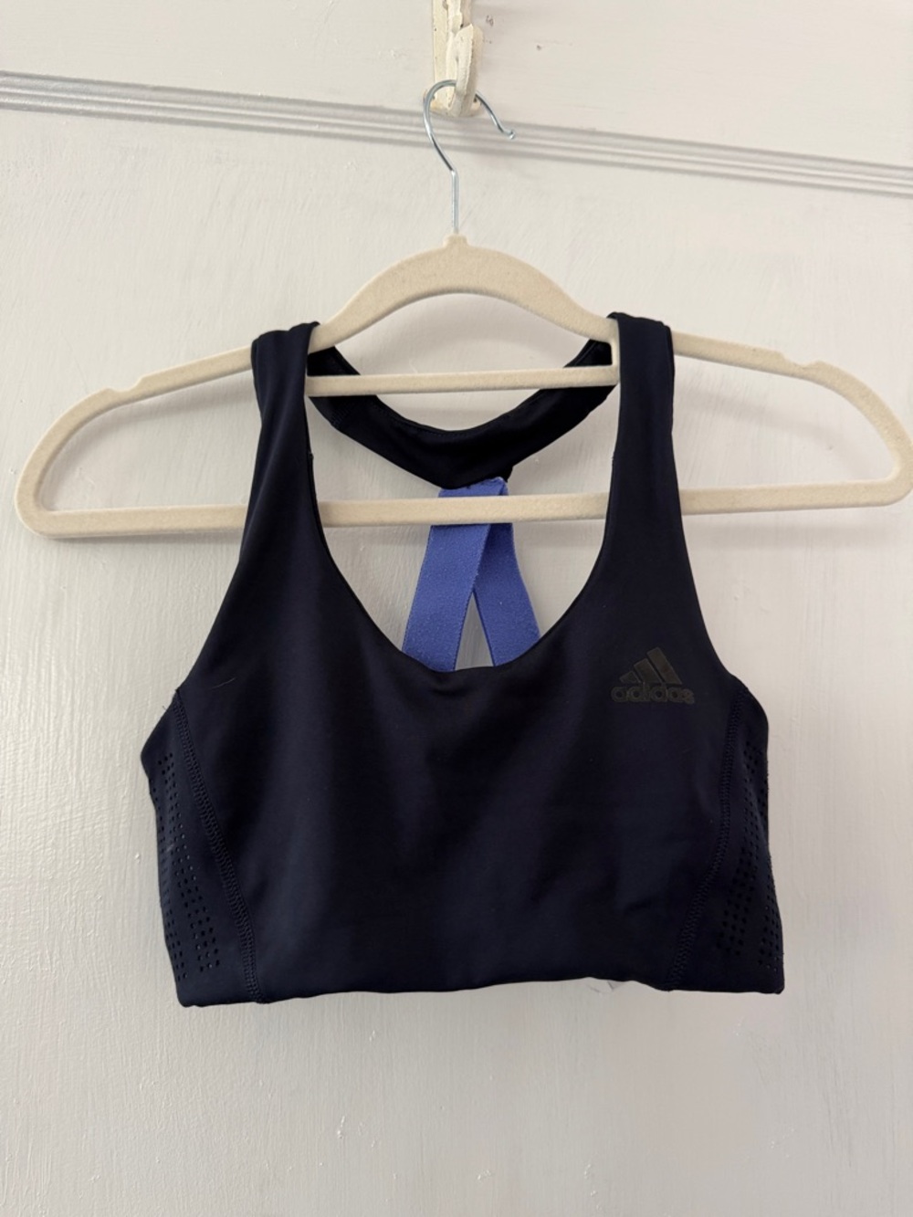 adidas Black Sports Bra with Blue Strappy Back